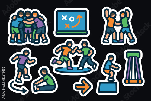 Colorful team sports icons for kids' active games and exercise