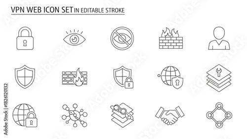 VPN Web Icon Set Security, Protection, and Network Safety Illustrations