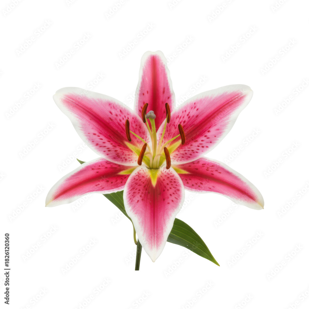 Fototapeta premium Vibrant Pink and White Lily Flower Blooming with Delicate Petals on a Dark Background