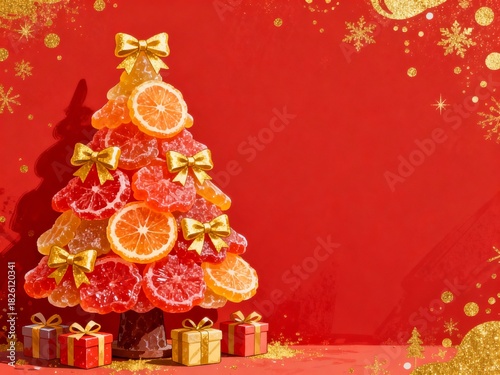 Christmas tree made of marmalade with gifts