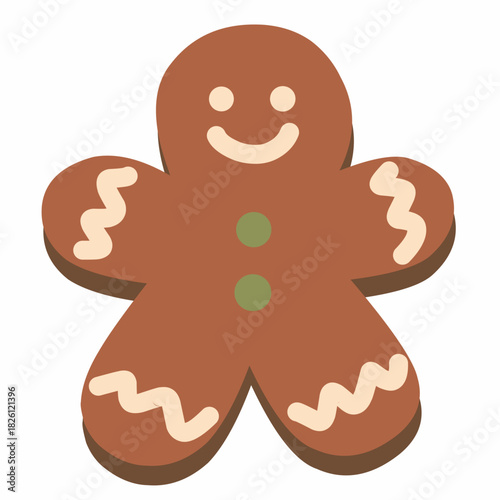 Gingerbread Cookie in Cute Flat Style for Holiday Design