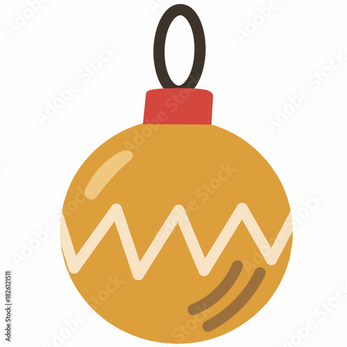 Gold Christmas Ornament in Cute Flat Style Icon