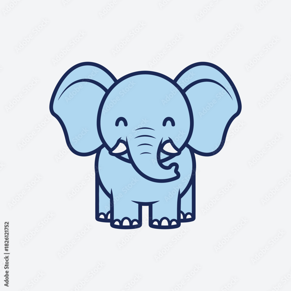 Fototapeta premium Cute Blue Baby Elephant Standing Happily, Facing Front in Bright Studio
