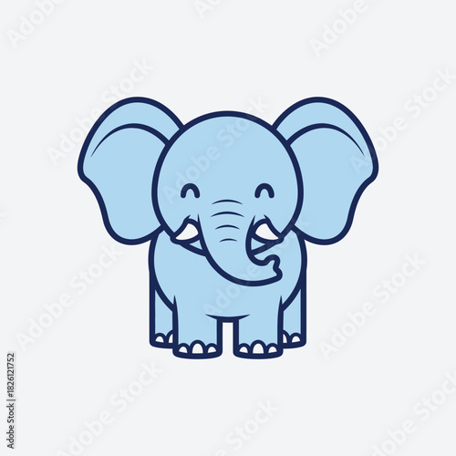 Cute Blue Baby Elephant Standing Happily, Facing Front in Bright Studio