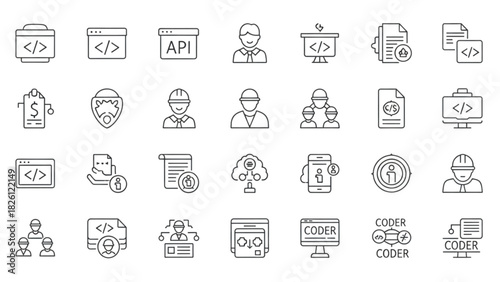 Modern Outline Icons Set for Software Development, Programming, and Digital Technology Concepts Collection