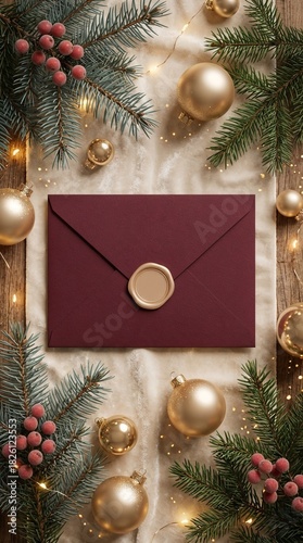Wallpaper Mural Luxurious 3D Holiday Invitation Cover with Textured Envelope and Elegant Christmas Flatlay Elements Torontodigital.ca