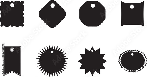 Collection of various black tags, labels, and price gift vectors set