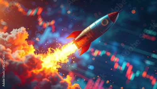 Fototapeta Naklejka Na Ścianę i Meble -  Illustration of an astronaut as a cartoon spaceship launching a rocket to a space station in the sky