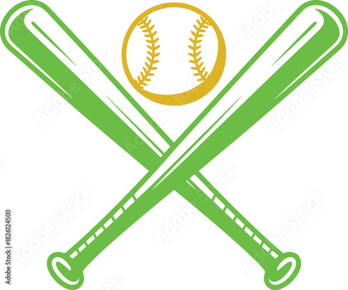 Baseball bats crossed with a classic baseball, bold black and white design perfect for sports logos, team merch, and fan graphics