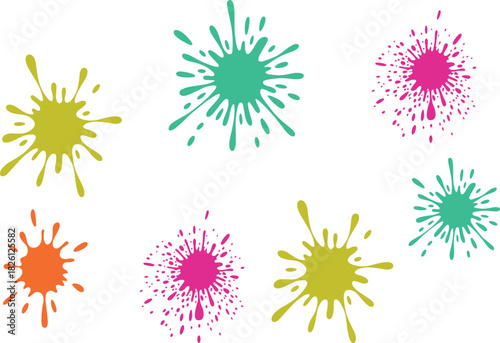 Black ink splatter vector collection with abstract splash shapes, grunge paint drops, messy blot elements, spray texture design isolated on light background