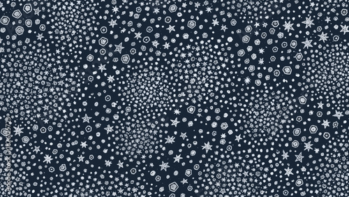 Dense scattering of white dots and stars on a dark blue background.