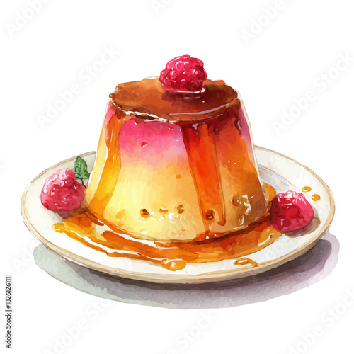 A watercolor painting of Pudding, vector illustration on white background.