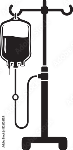 Medical infusion drip bag silhouette on stand for healthcare and hospital equipment
