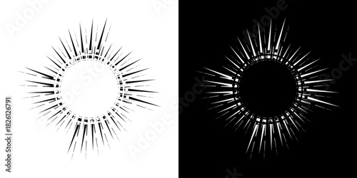 Dynamic abstract spiral sound wave rhythm lines. Circular spiral sound wave rhythm of lines. Circular futuristic abstract lines, black and white background.	