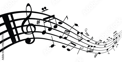 Collection of a musical notes  and Music notes on a stave