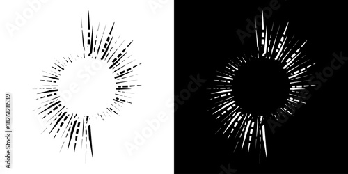 Dynamic abstract spiral sound wave rhythm lines. Circular spiral sound wave rhythm of lines. Circular futuristic abstract lines, black and white background.	
