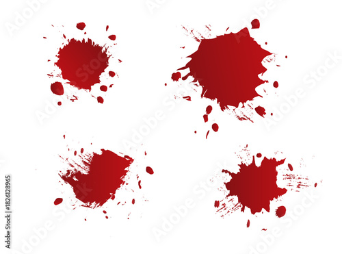 Realistic red blood effect. Splash blood drops set isolated on white background. Vector illustration