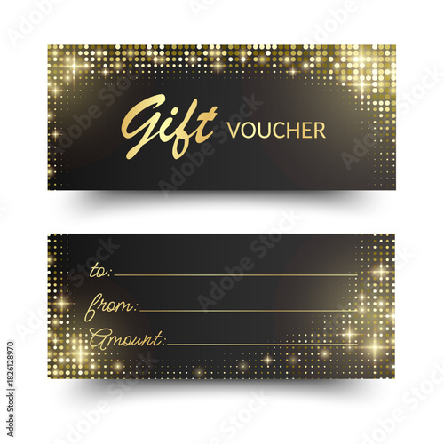 Elegant Gift Voucher Sale with Golden Simple design. Design for invitation, certificate, gift coupon, ticket or voucher