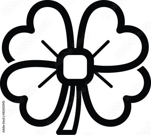 Black outline icon of a fourleaf clover, a traditional symbol of good luck and fortune and a popular irish emblem