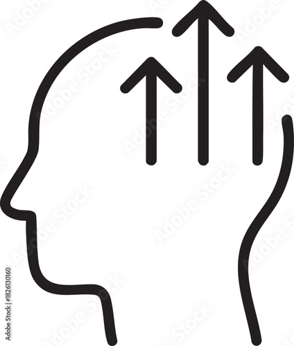 A human head outline with ascending arrows representing thought and growth