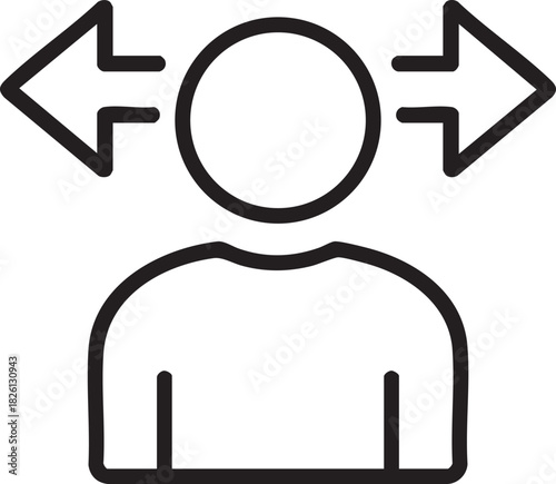 Person with opposing arrows and a circle representing choices or directions