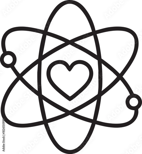 An atomic structure containing a heart shape at its core simple design