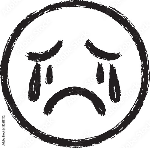 A simple black and white sketch depicting a sad crying face emotion