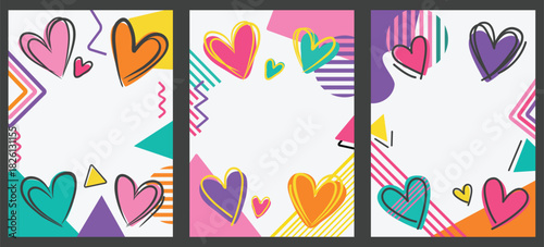 set of love heart valentine card,  romantic banner, phone screen decoration, hand drawn style , vector art