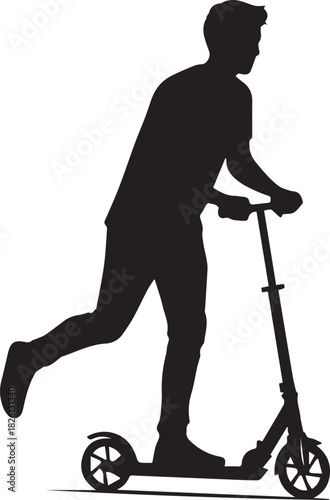 Active silhouette of a person riding a scooter outdoors enjoying leisure time