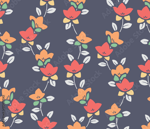Japanese Cute Swirl Flower Vector Seamless Pattern