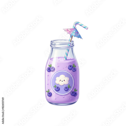 Clear blue glass objects including a flask, bottle, and glass of water reflect light on a white, isolated background