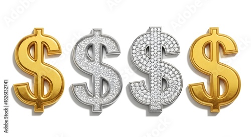 Four dollar signs one gold one diamond studded and two gold
