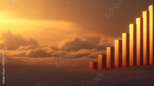 Rising Above: An abstract visualization of growth and progress, showcasing a golden graph ascending towards a brilliant sunrise above a sea of clouds, symbolizing ambition and financial success.