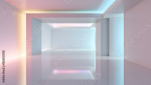 Ethereal Architectural Space: An evocative modern space characterized by clean lines, soft illumination, and a sense of minimalist elegance. A serene, and airy environment.