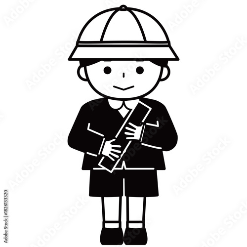 制服姿で卒業証書を抱える男の子