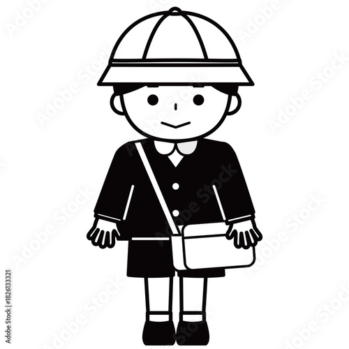 帽子とカバンを身につけた男の子