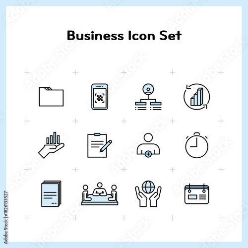 문서, 데이터 관리 및 비즈니스 회의 관련 아이콘 세트, 심플한 라인 일러스트 - Document, Data Management and Business Meeting Related Icon Set, Simple Line Illustration