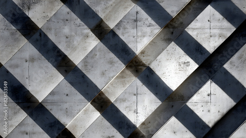 Grid-like Architectural Pattern: A captivating close-up of a repeating architectural grid structure, the strong lines cast shadows that intersect to create a mesmerizing visual texture.