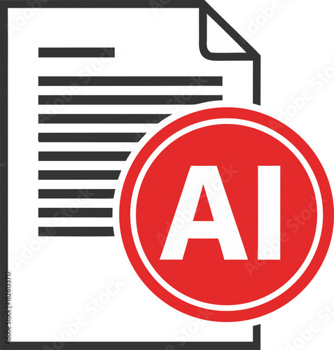 A document with the red seal of AI, the concept of theft of ideas by a neural network, copyright infringement by artificial intelligence, labeling of generated text and plagiarism.