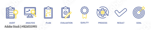 Assessment Line Color Icon Set For Web Banner. Vector Illustration Concept With Some Icons. Designed In Line Color Style