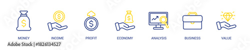 Cash Flow Line Color Icon Set For Web Banner. Vector Illustration Concept With Some Icons. Designed In Line Color Style