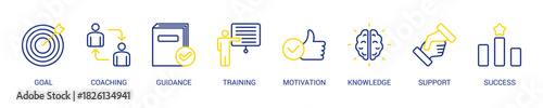 Mentoring Line Color Icon Set For Web Banner. Vector Illustration Concept With Some Icons. Designed In Line Color Style