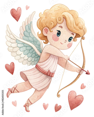 Vintage Cupid Valentine Watercolor Illustration 