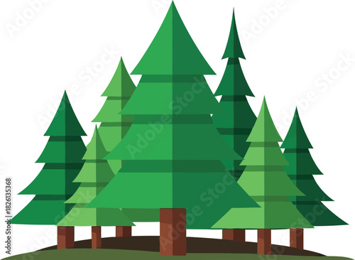 Group of evergreen trees in a simple flat vector design on a white background