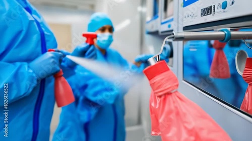 selective focus person disinfecting surfaces cleaning concept