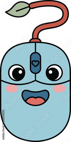 Cute friendly computer mouse with a sprout cable invites you to click for a happy connection