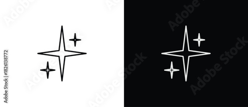 Sparkling star icons in line style. Artificial Intelligence symbol. Sparkling star signs vector illustration in transparent and black background. Editable stroke.
