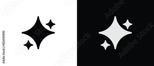 Glittering icons, Sparkling star icons in flat style. Artificial Intelligence symbol. Sparkling star signs vector illustration in transparent and black background. 