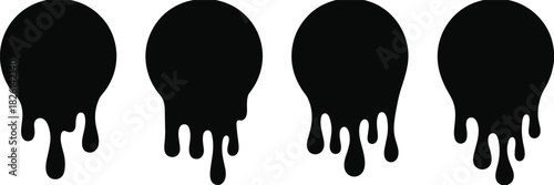 Minimal black dripping paint circle silhouette design, abstract liquid drop shape illustration, modern graphic element for creative backgrounds, posters, branding