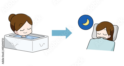 入浴後によく眠れた女性のイラスト